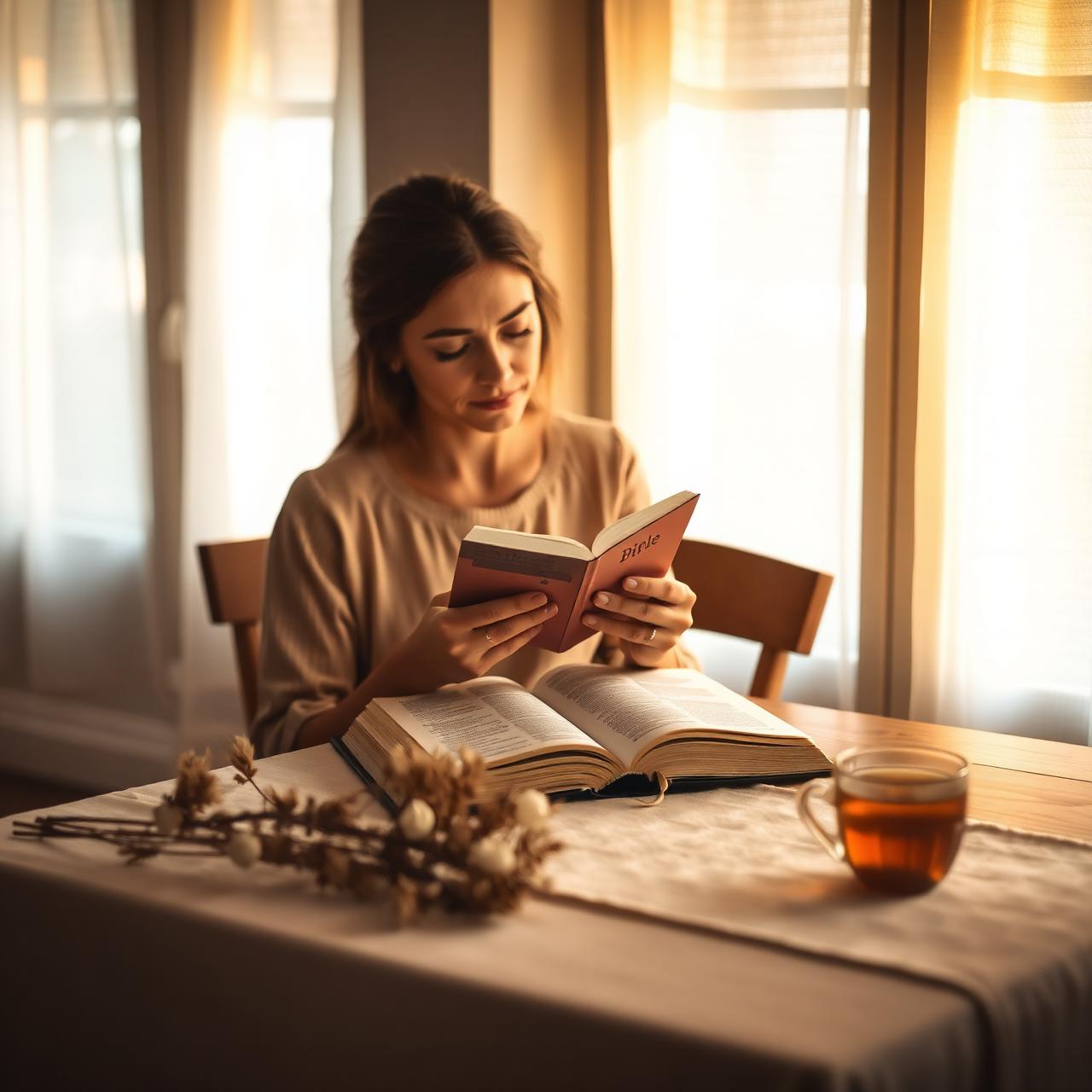 Mujer leyendo la Biblia en un momento de paz